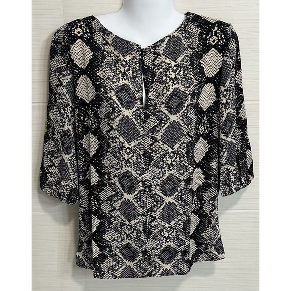 Three Eighty Two Snake Skin Sheer 3/4Sleeve Blouse S, Neutral Edgy Statement NWT - Picture 1 of 6